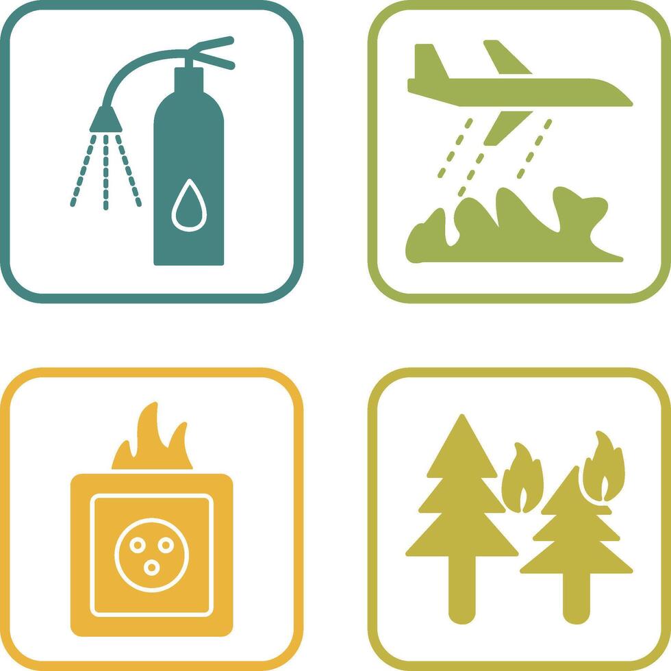 using extinguisher and firefighter plane Icon vector