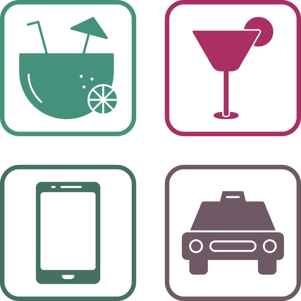 coconut drink and cocktail drink Icon vector