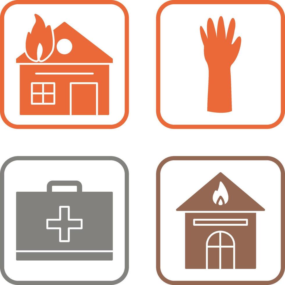 house on fire and gloves Icon vector