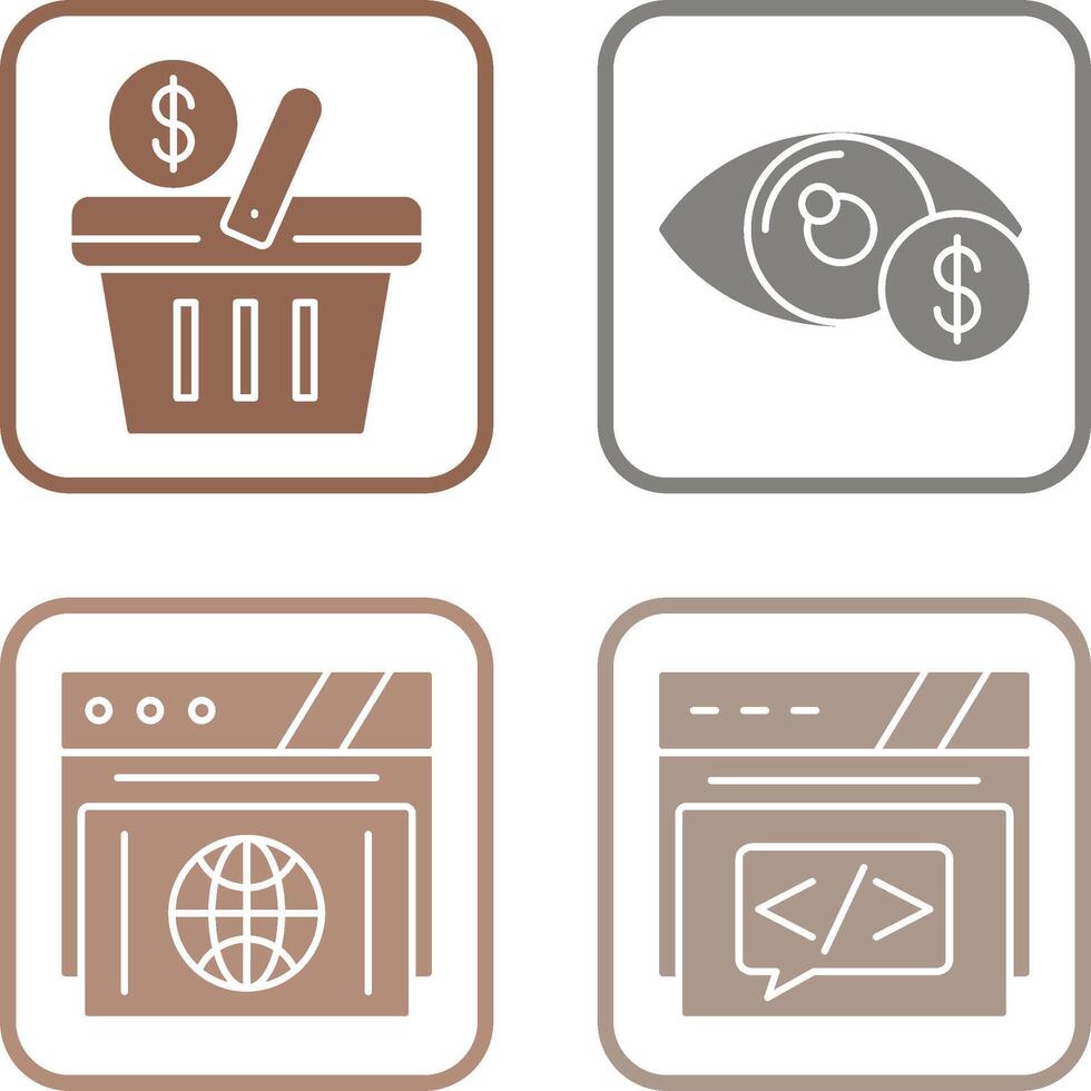 compras cesta y ojo icono vector