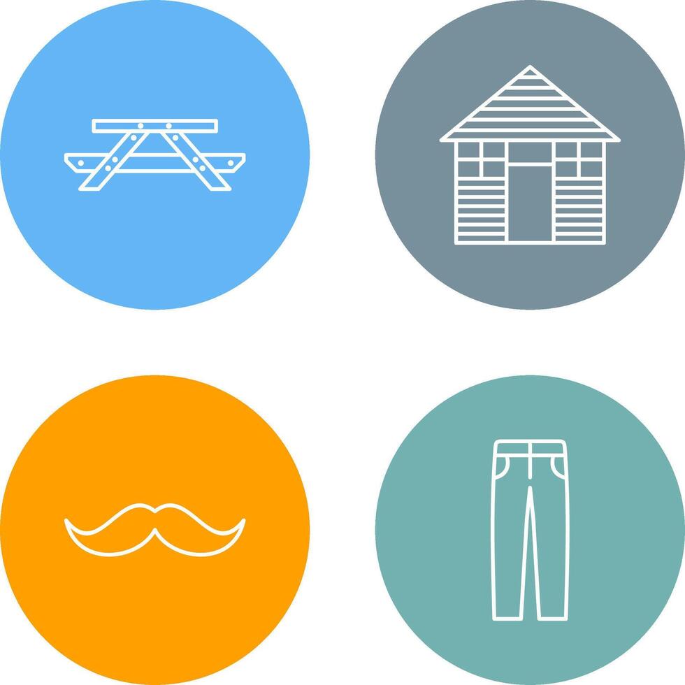 Picnic of Table and Wood Cabin Icon vector