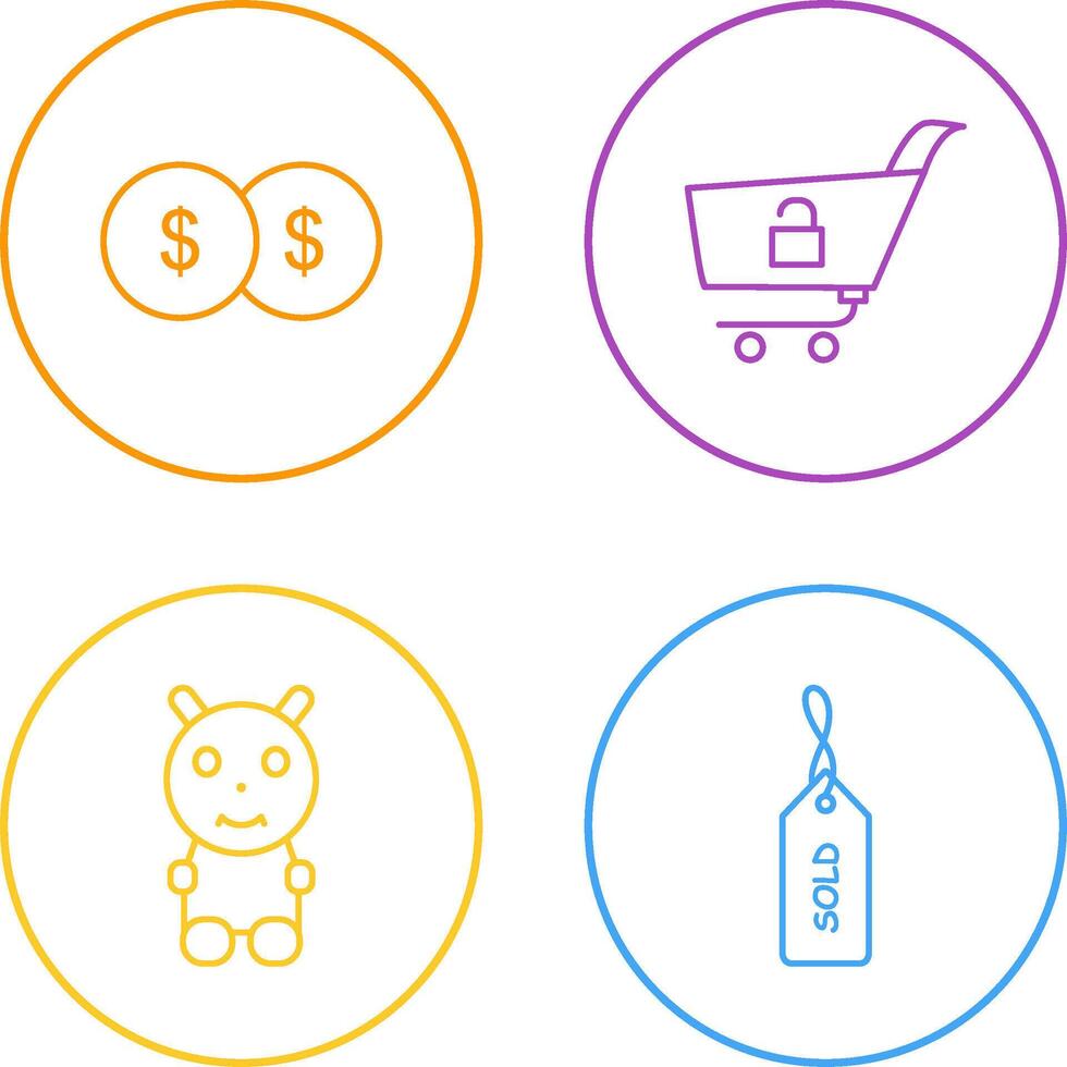 coins and unlock cart Icon vector