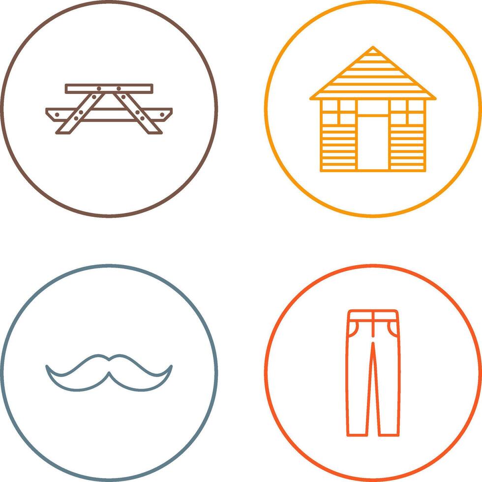 Picnic of Table and Wood Cabin Icon vector