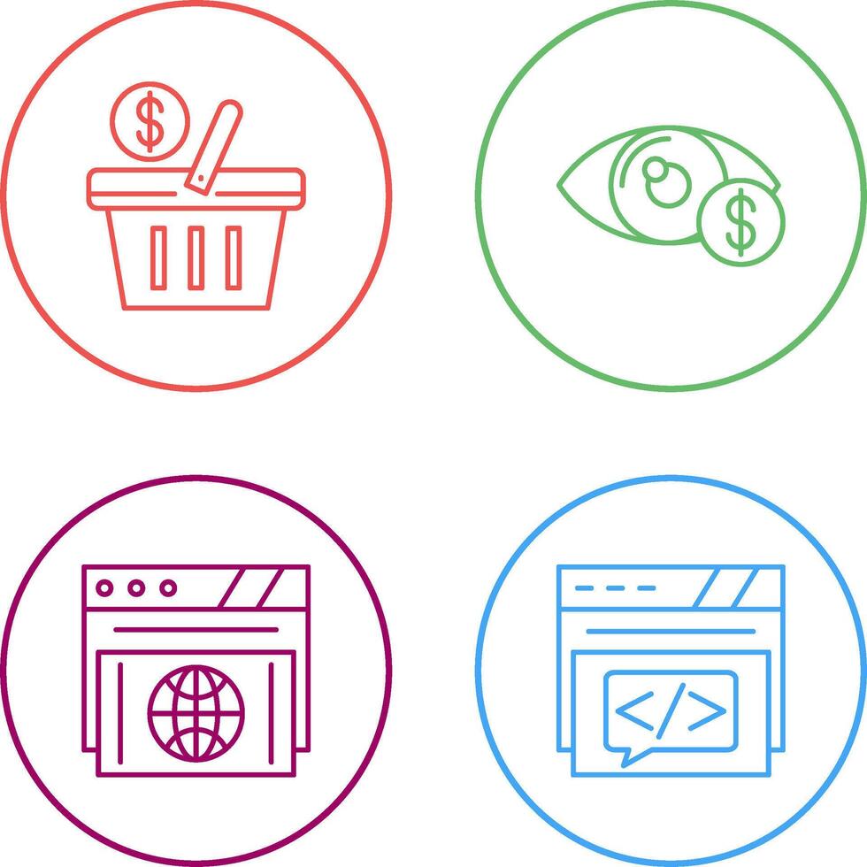 compras cesta y ojo icono vector