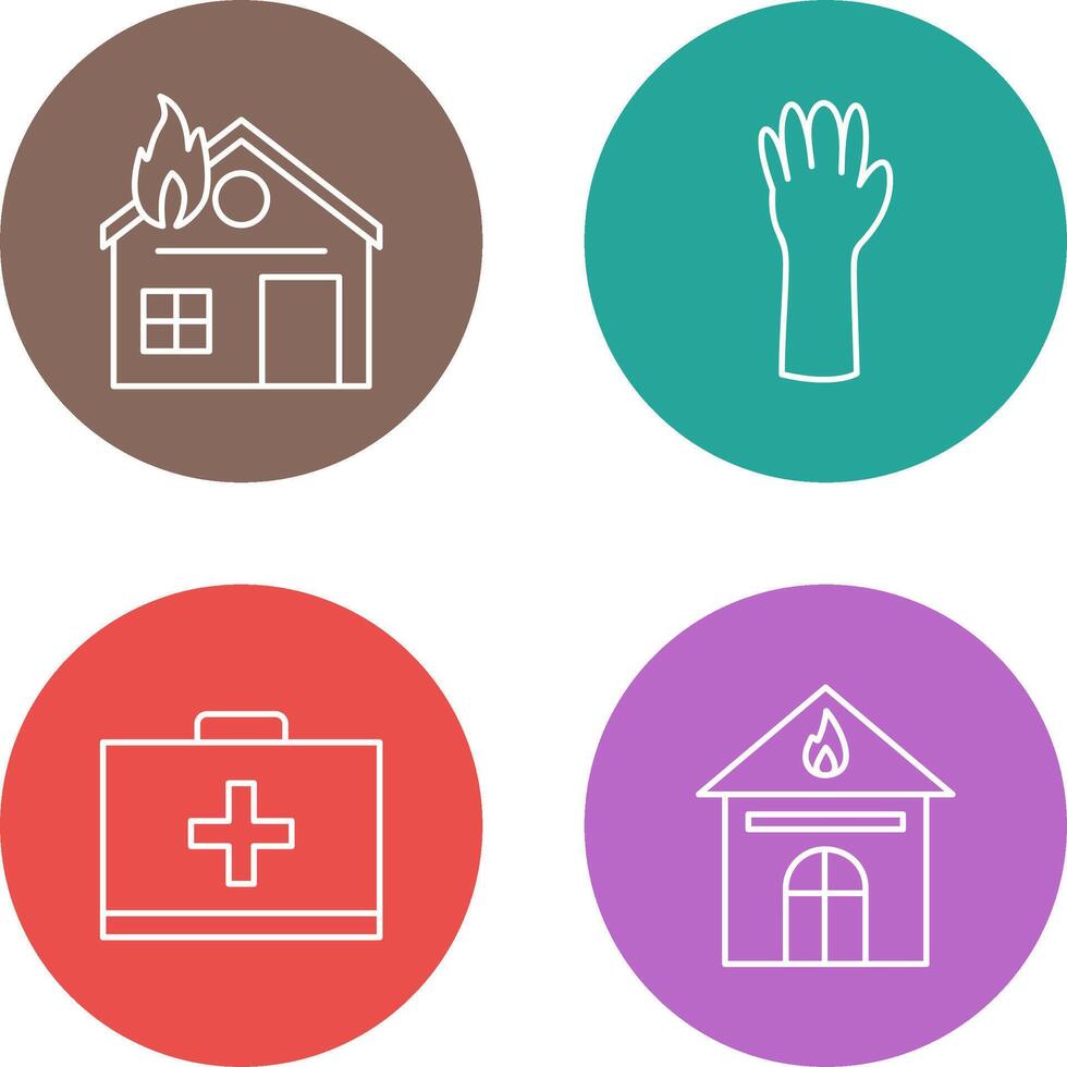 house on fire and gloves Icon vector