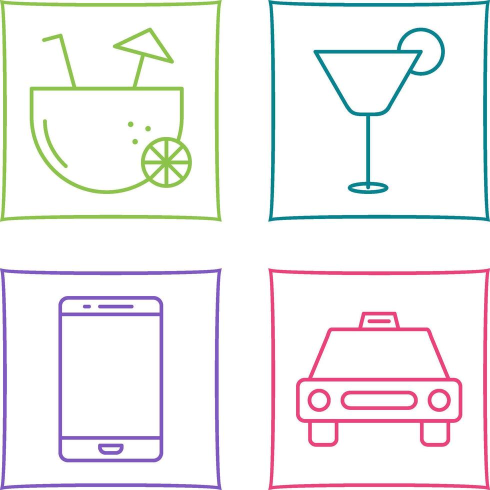 coconut drink and cocktail drink Icon vector