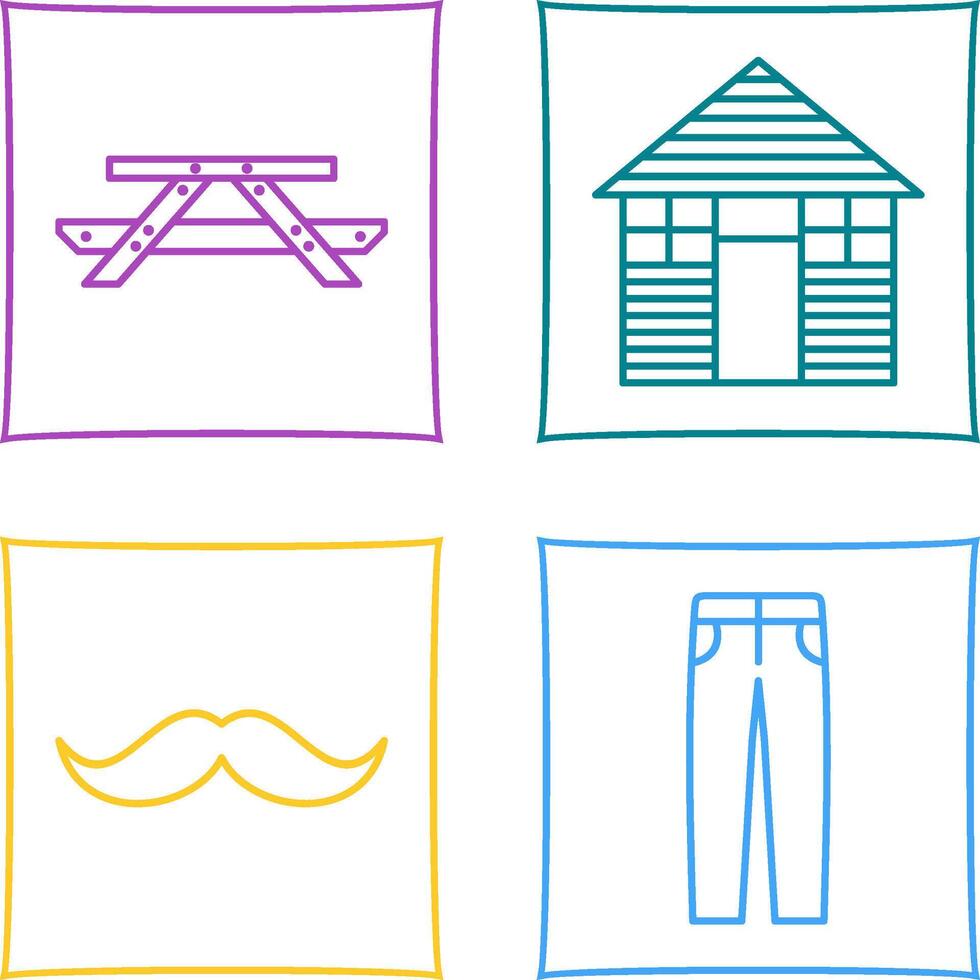 Picnic of Table and Wood Cabin Icon vector