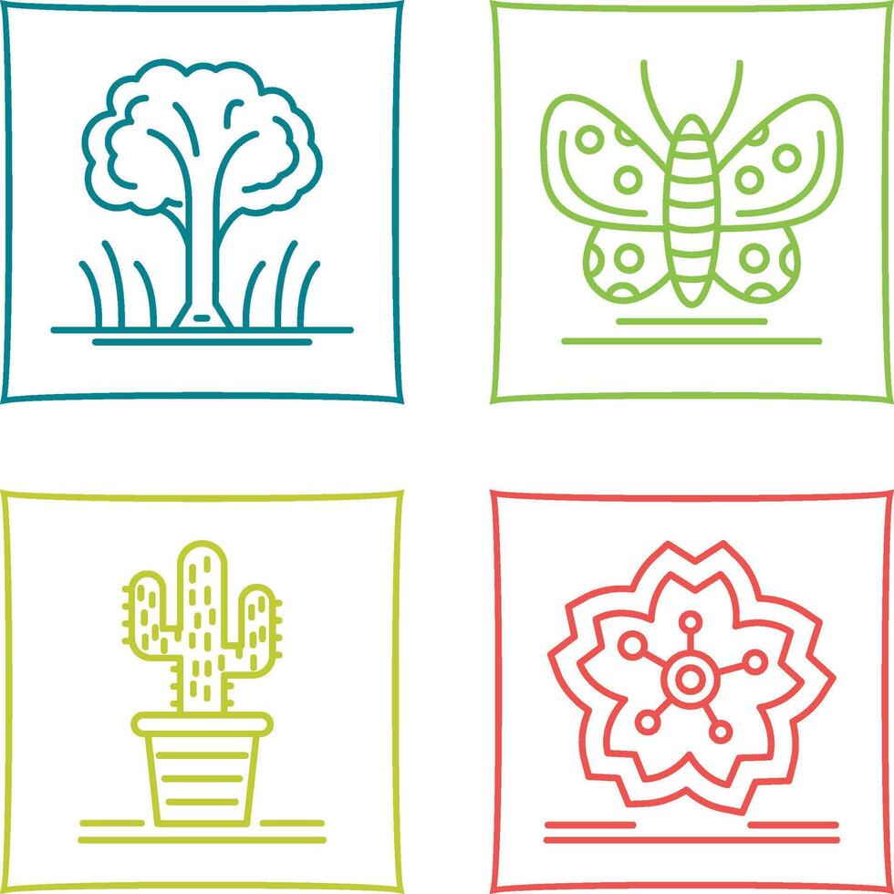 árbol y mariposa icono vector