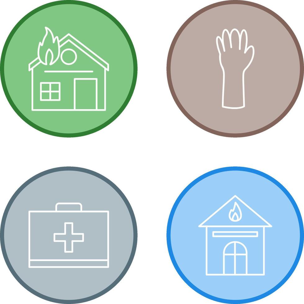 house on fire and gloves Icon vector