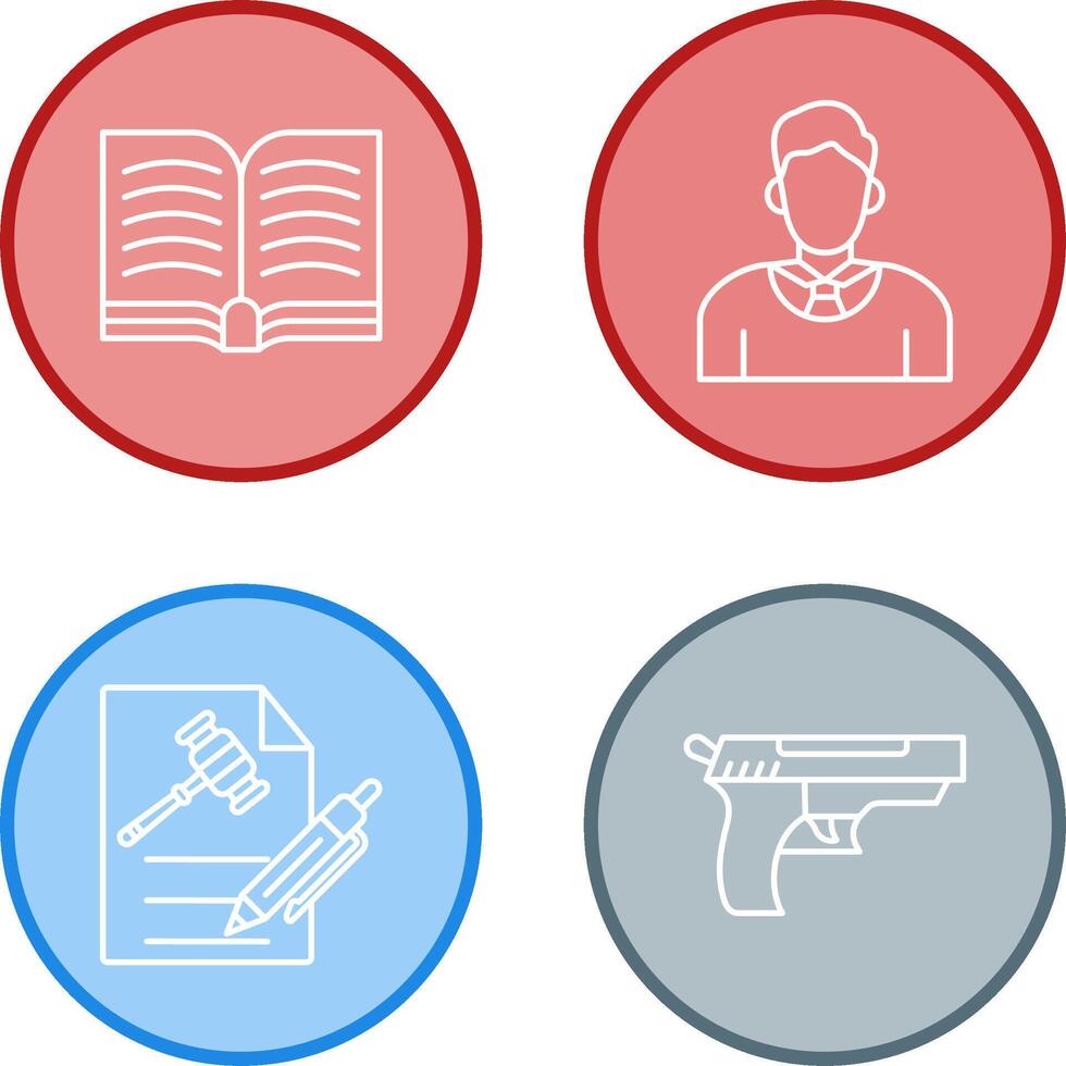 libro y juez icono vector