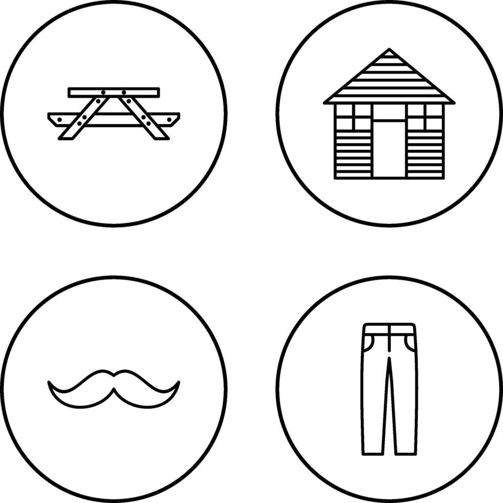 Picnic of Table and Wood Cabin Icon vector