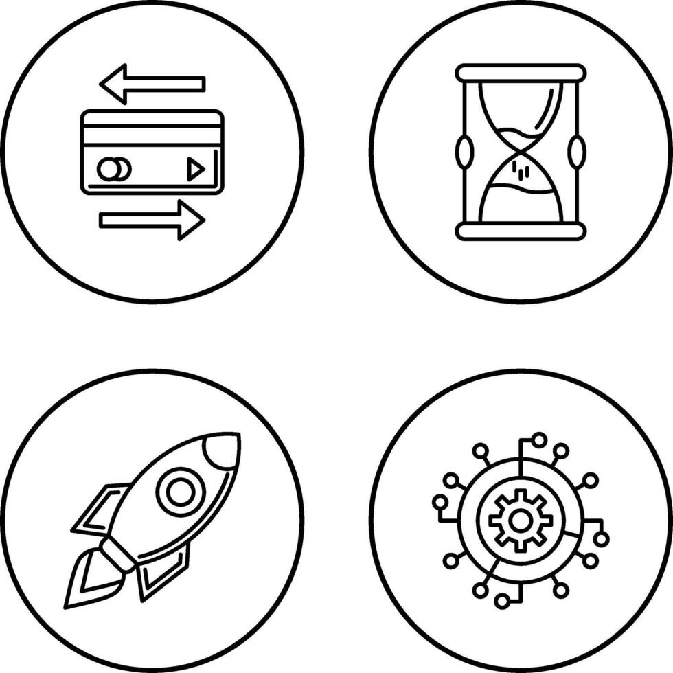 transacción y reloj de arena icono vector