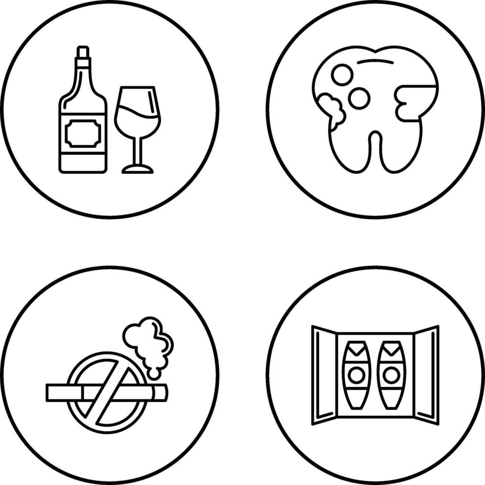 vino y caries icono vector