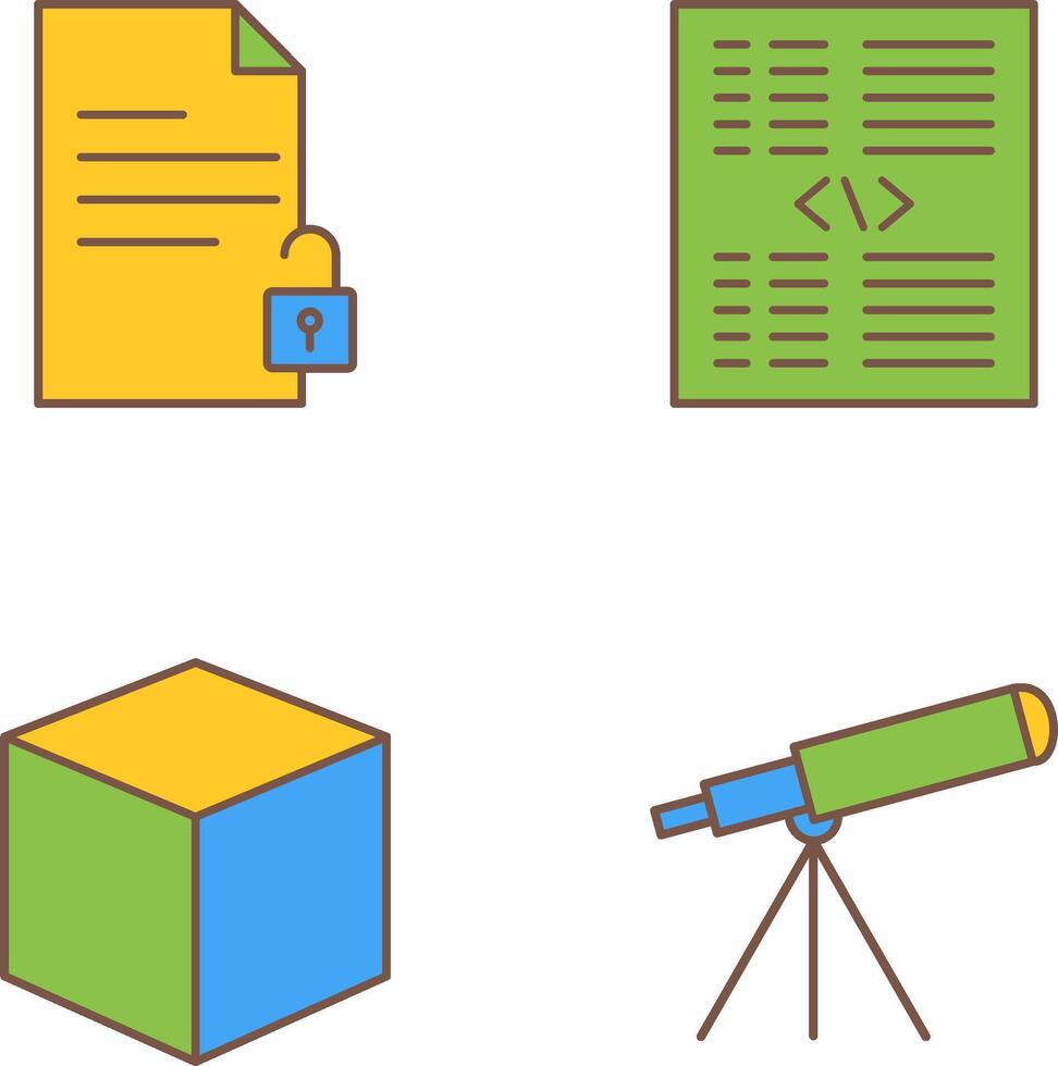 unlock document and piece of code Icon vector