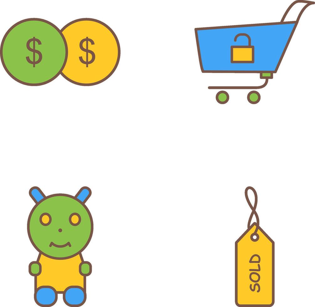 coins and unlock cart Icon vector