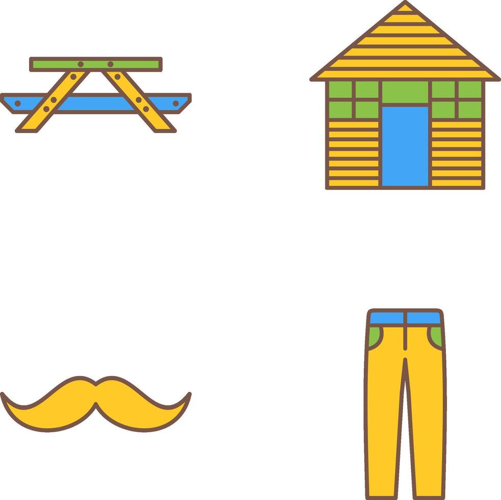 Picnic of Table and Wood Cabin Icon vector