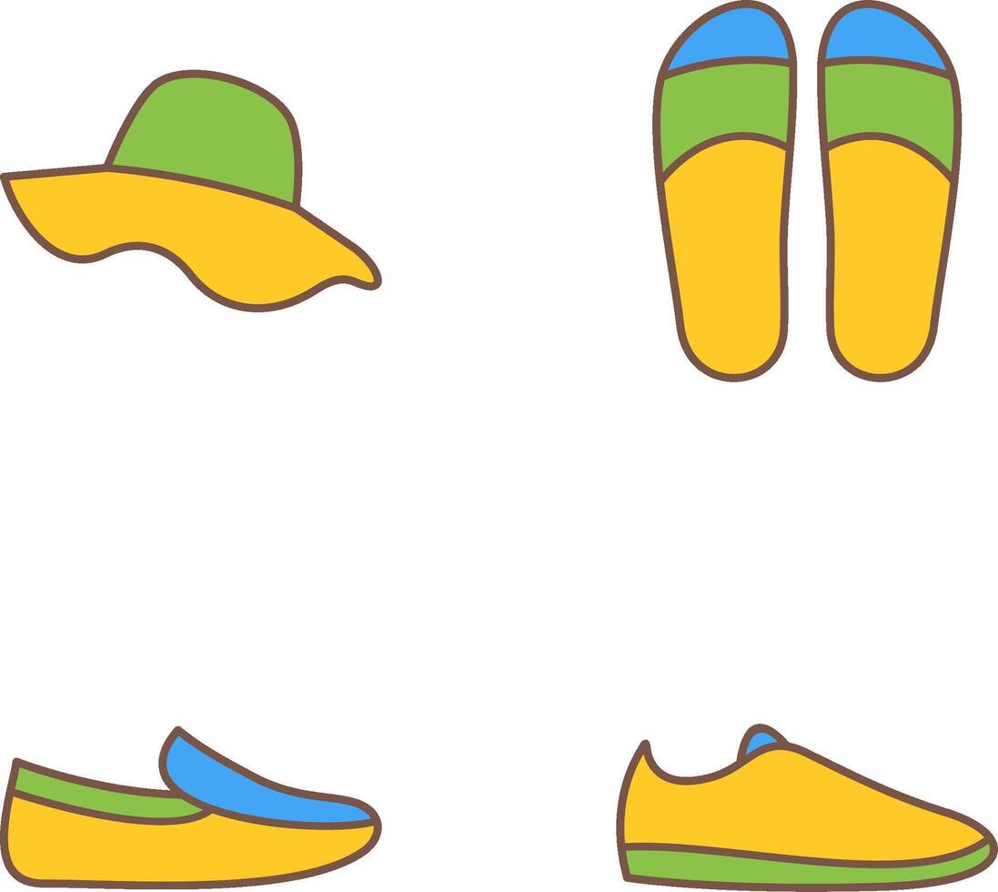 sombrero y zapatillas icono vector