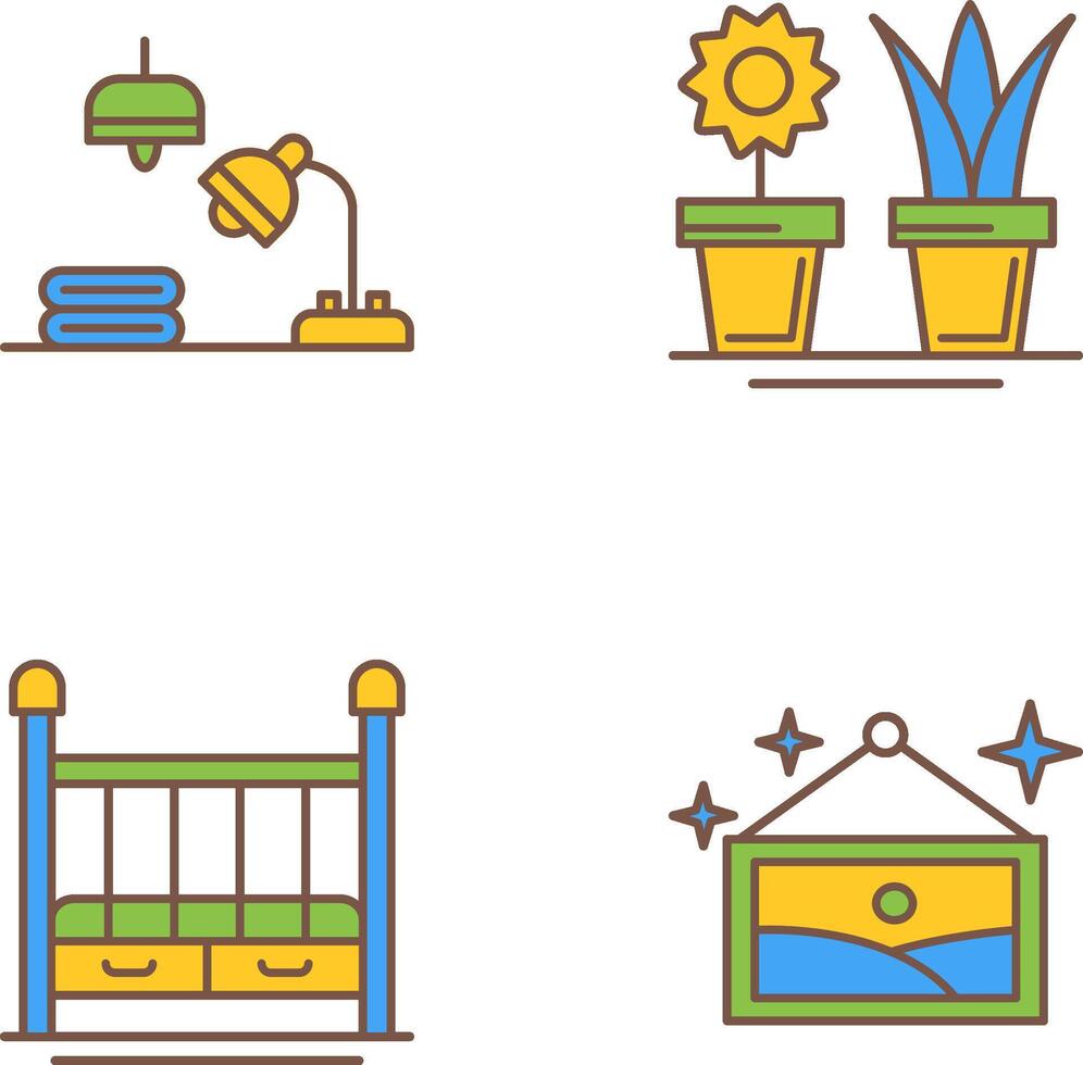 lamparas y casa plantas icono vector