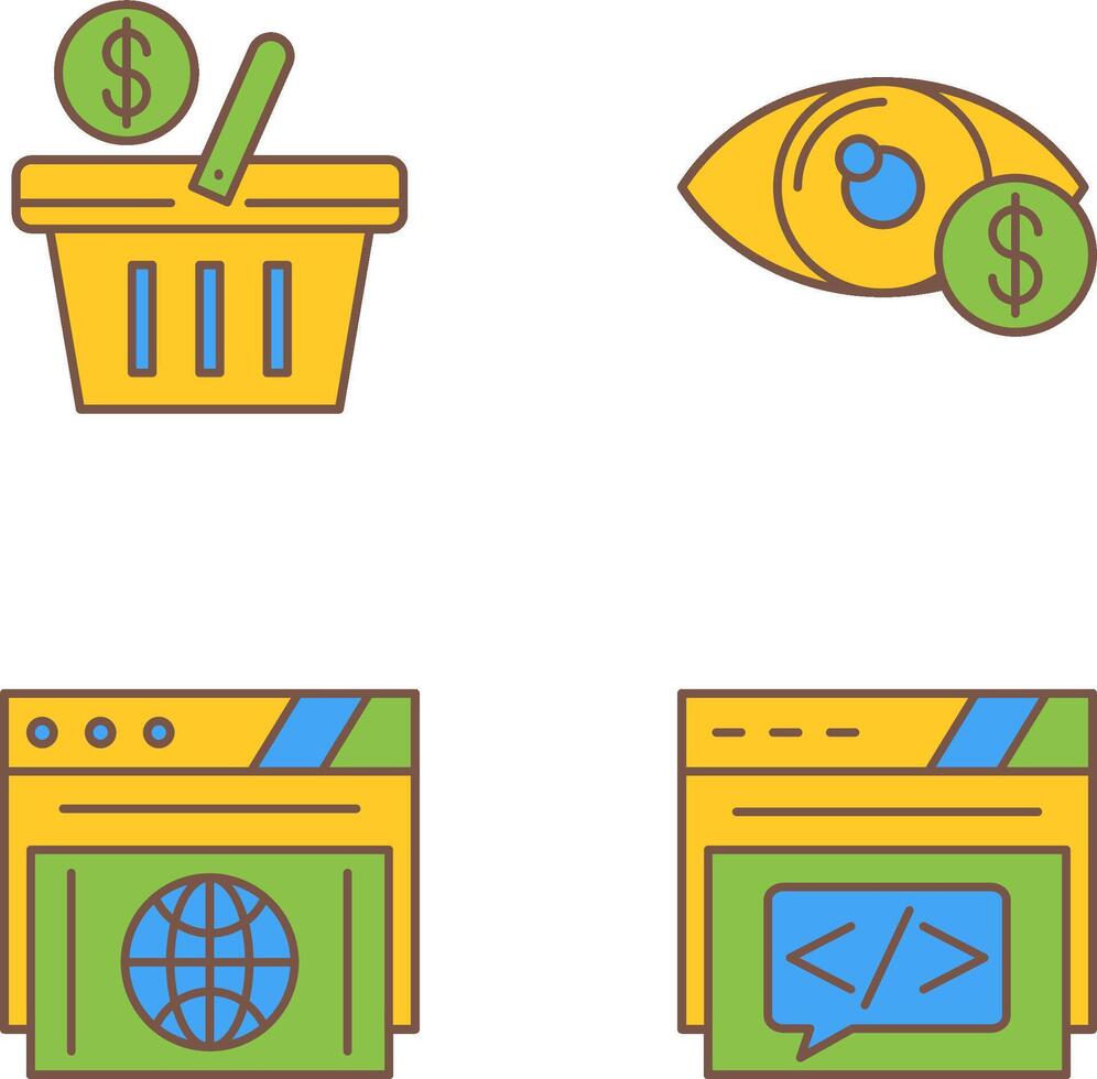 compras cesta y ojo icono vector