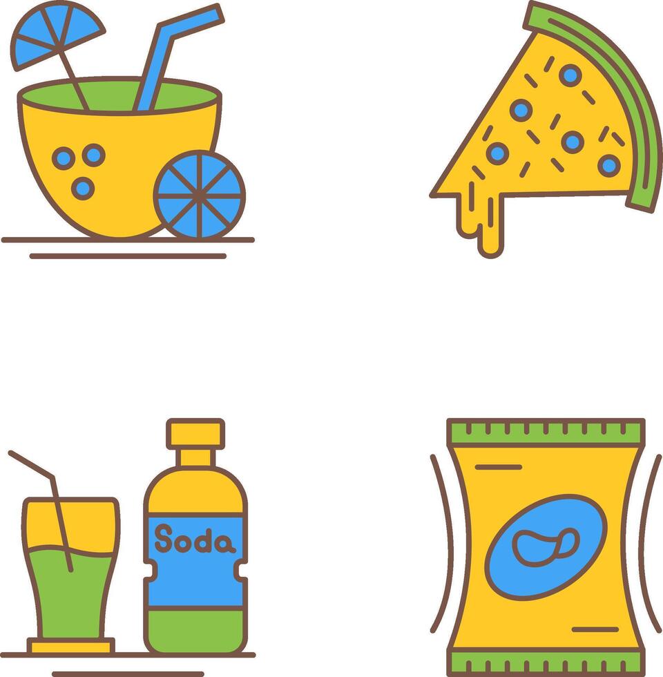 Pizza Slice and Coconut Drink Icon vector
