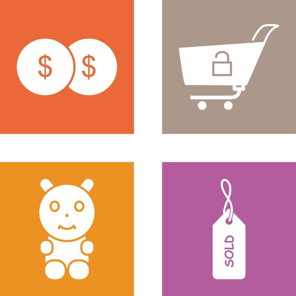 coins and unlock cart Icon vector