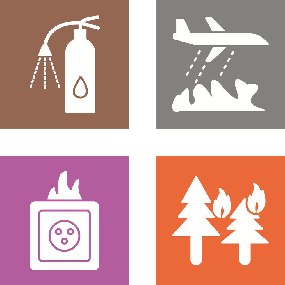using extinguisher and firefighter plane Icon vector