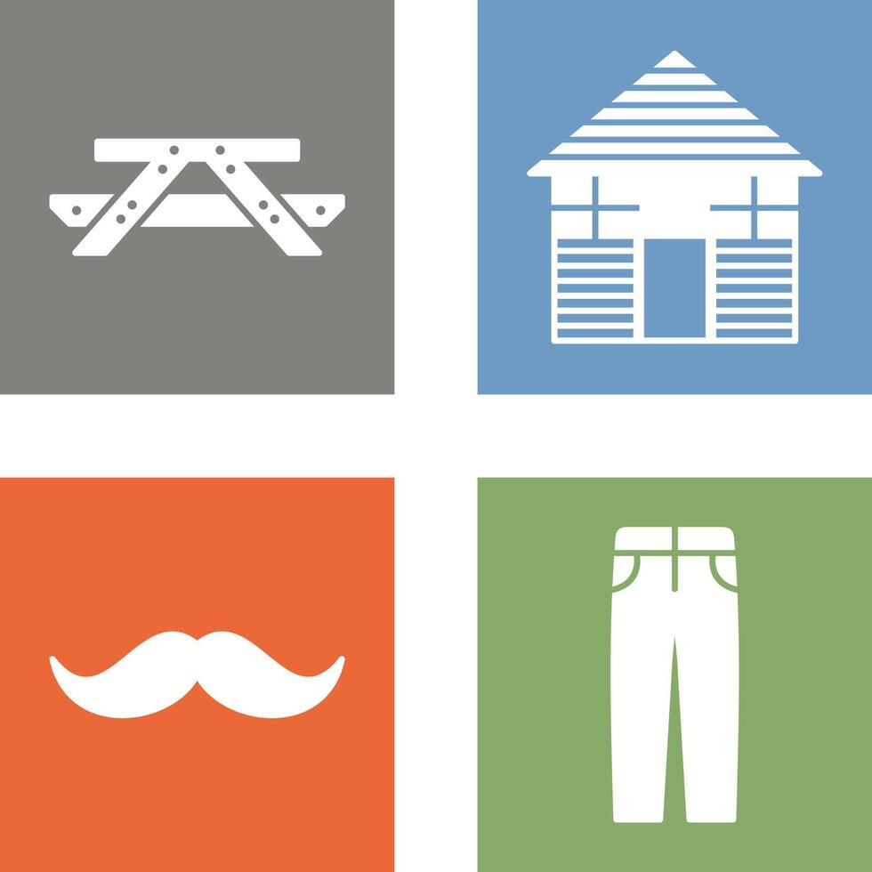 Picnic of Table and Wood Cabin Icon vector