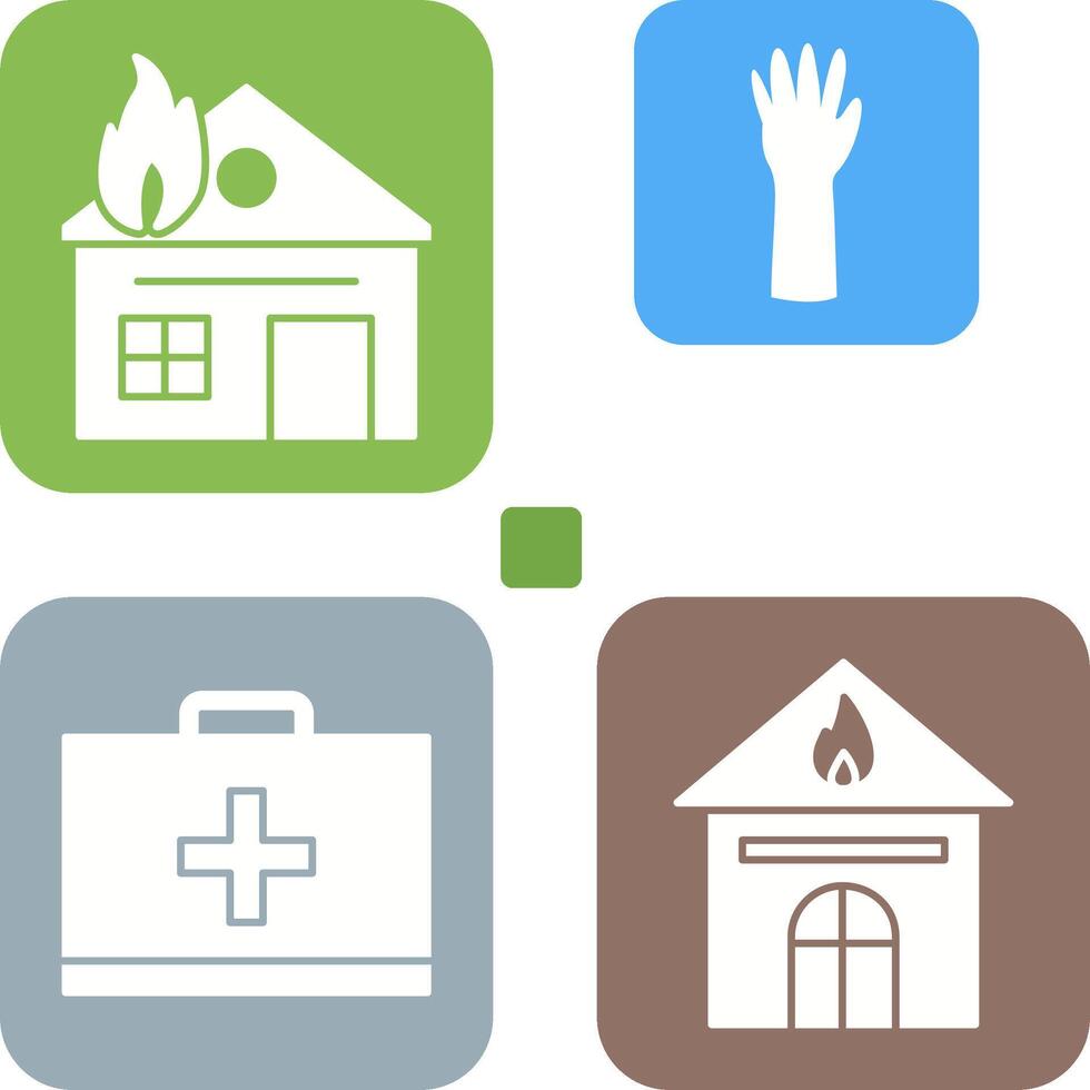 house on fire and gloves Icon vector