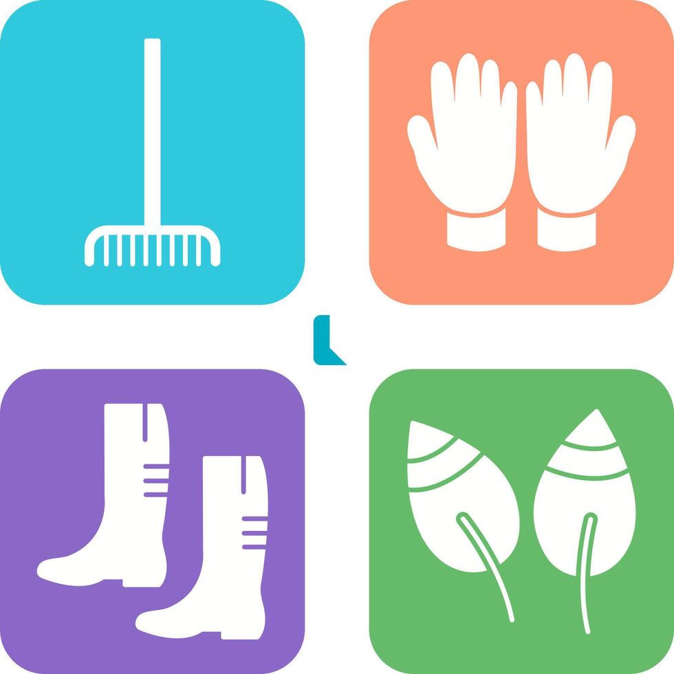 Fork picking Leaves and Gardening Gloves Icon vector