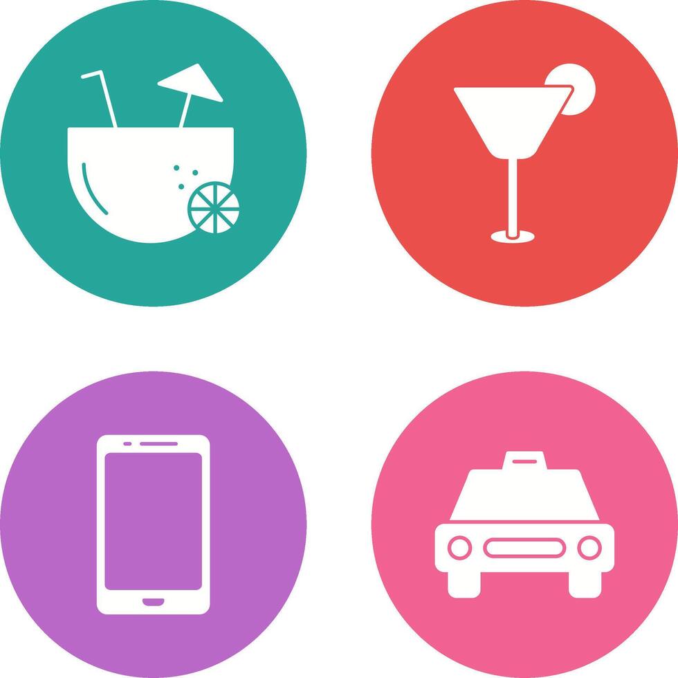 coconut drink and cocktail drink Icon vector