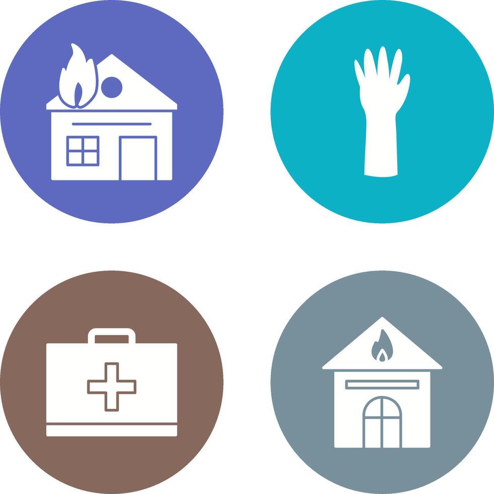 house on fire and gloves Icon vector