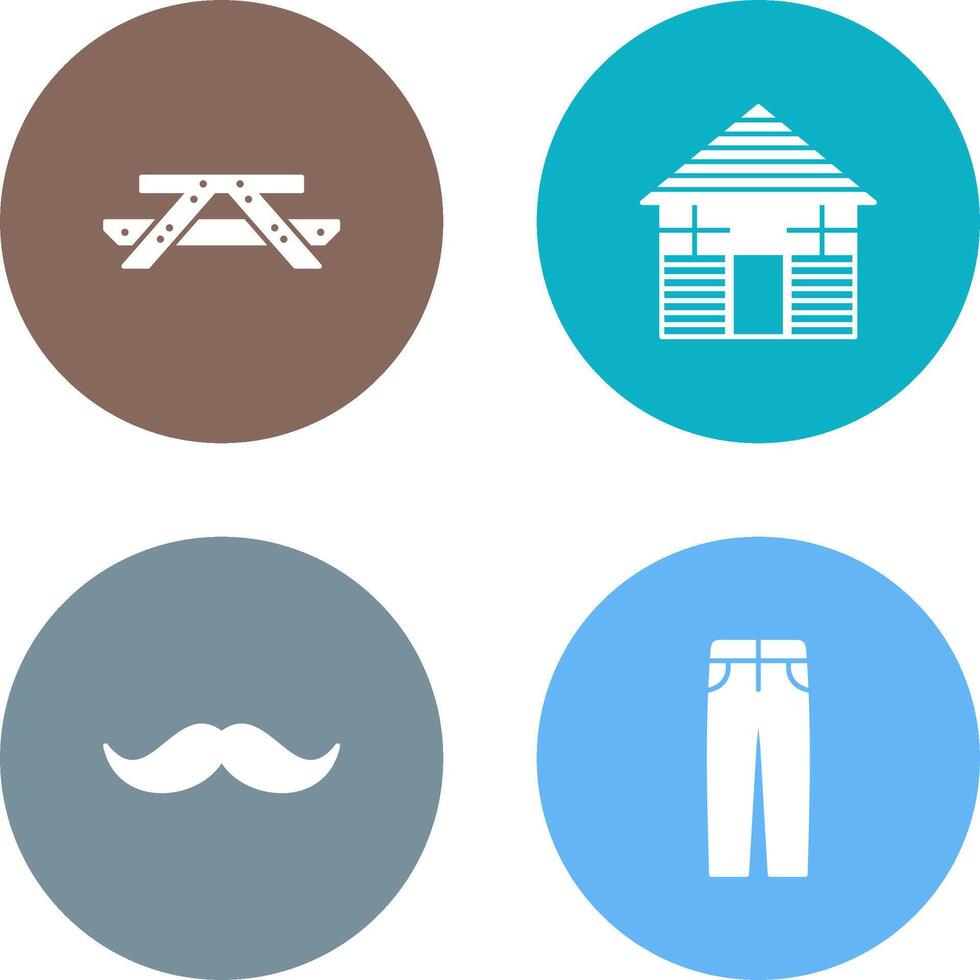 Picnic of Table and Wood Cabin Icon vector