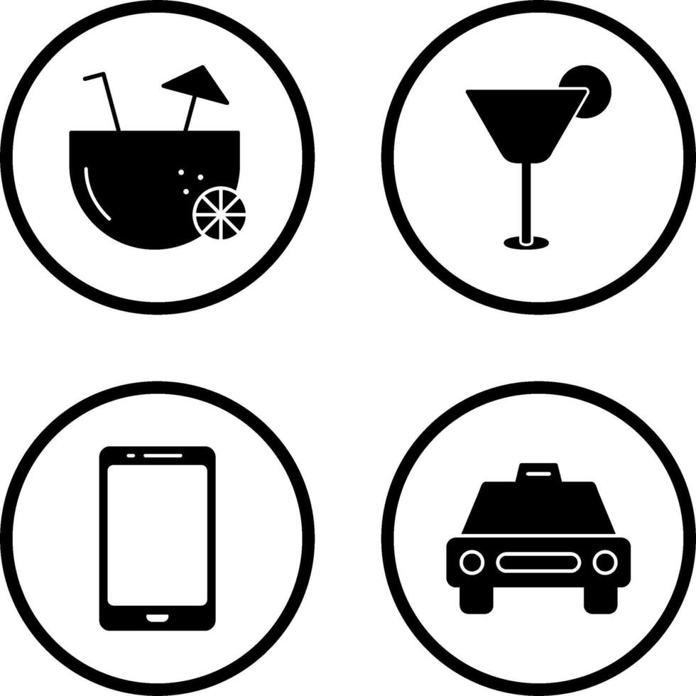 coconut drink and cocktail drink Icon vector