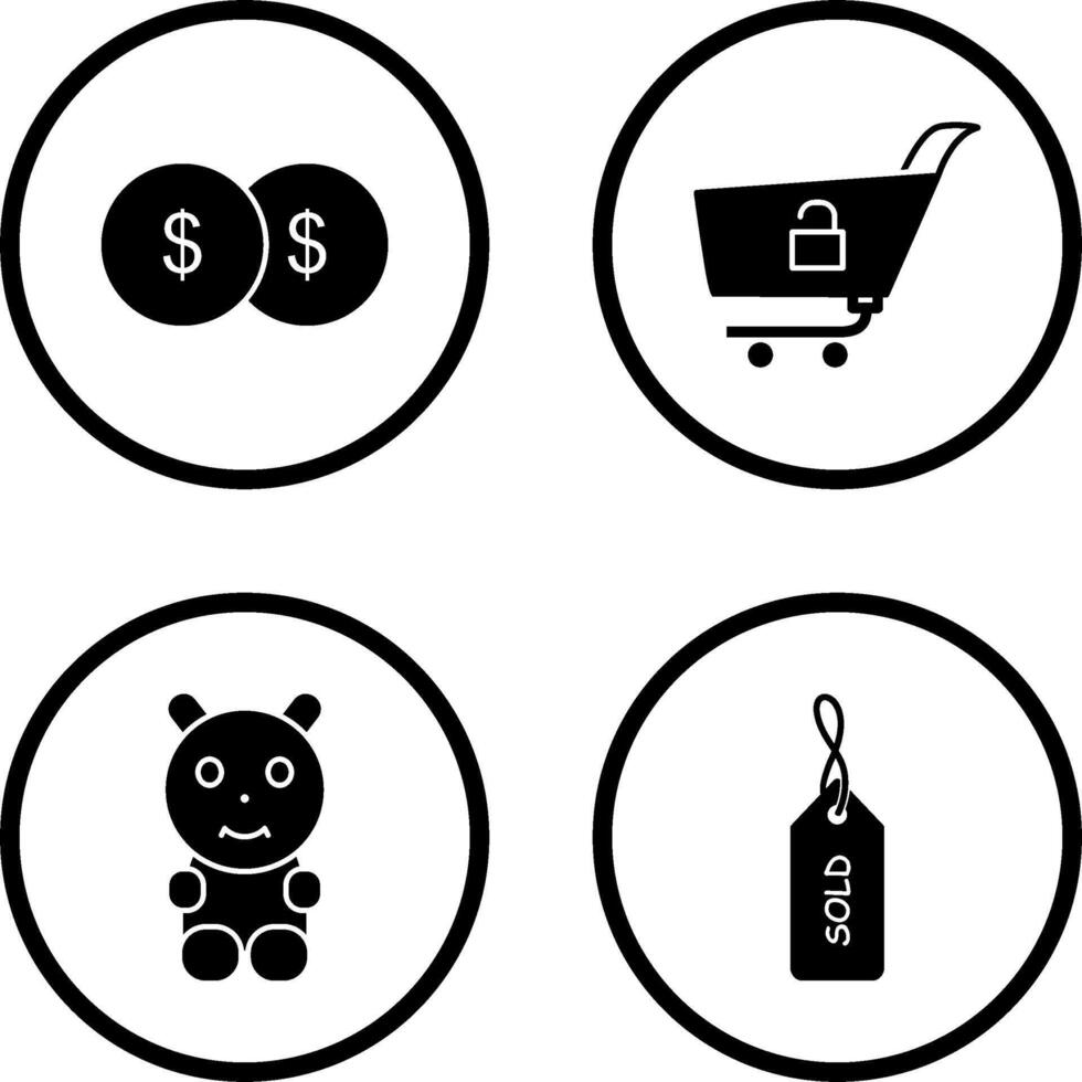 coins and unlock cart Icon vector