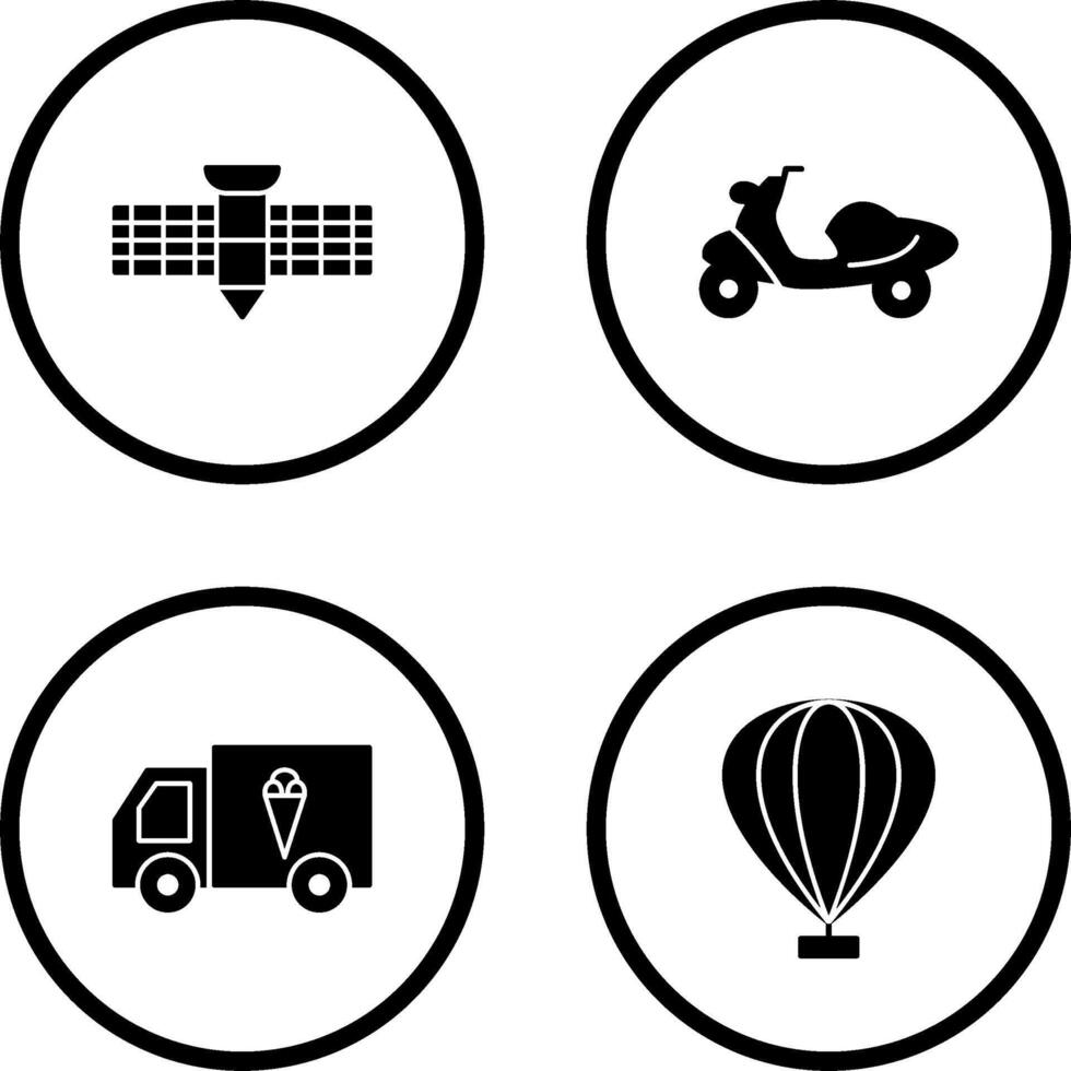 scooter y satélite icono vector