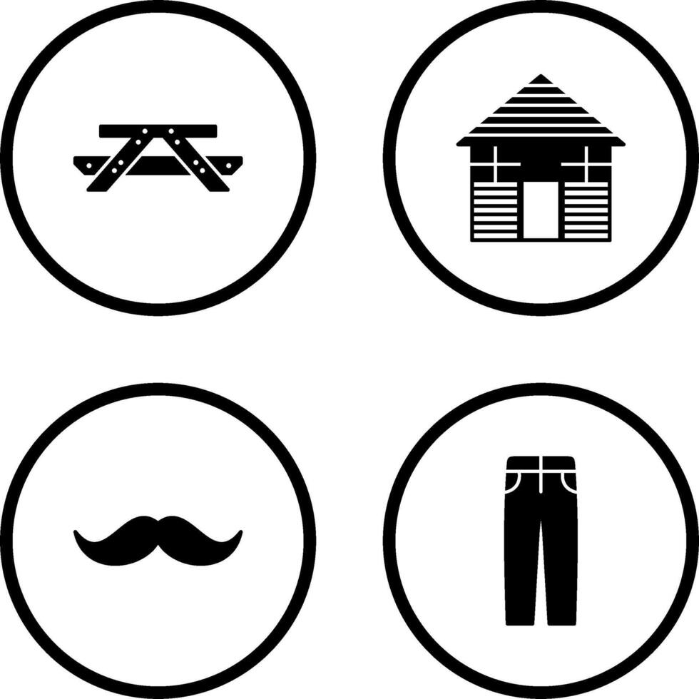 Picnic of Table and Wood Cabin Icon vector