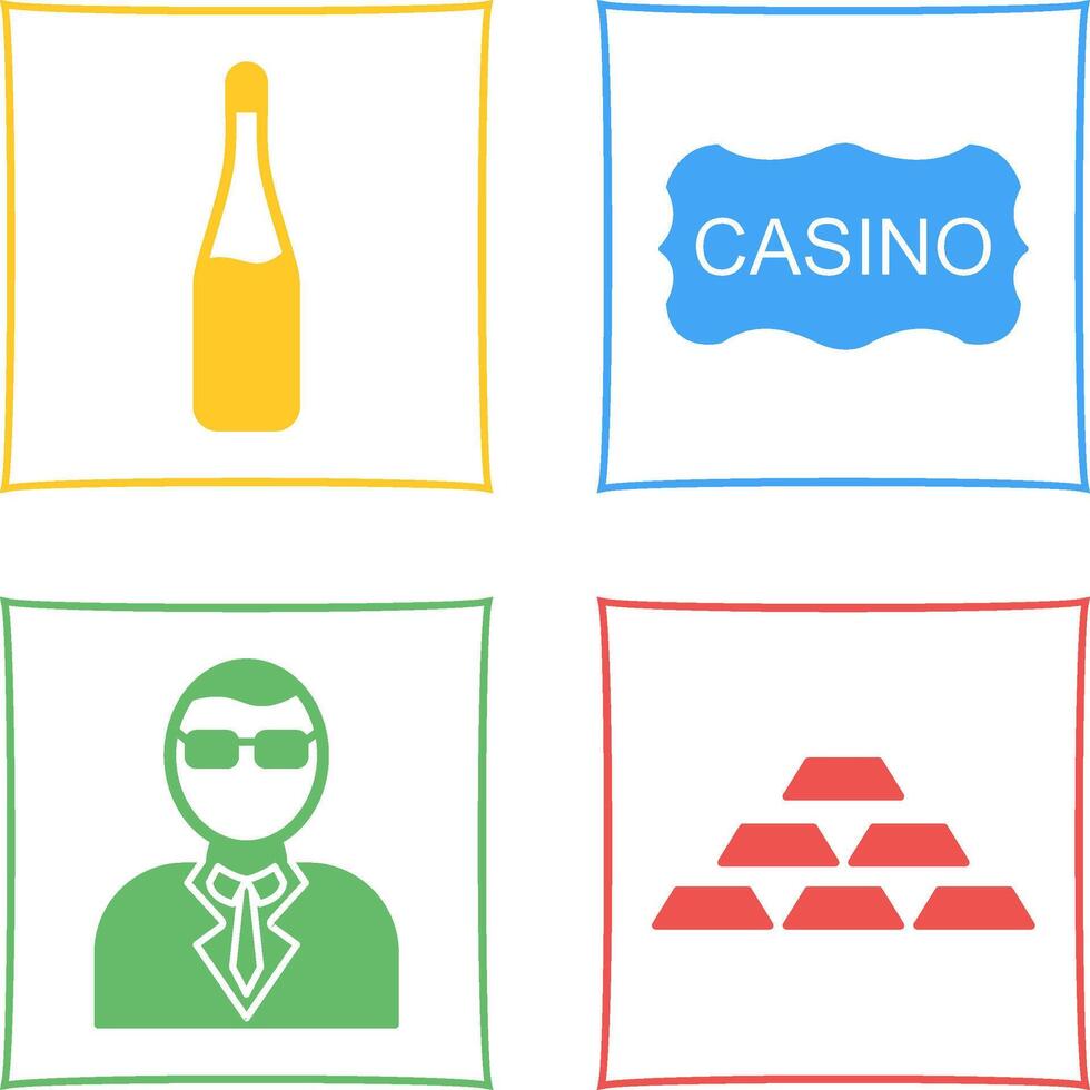 champán botella y casino firmar icono vector