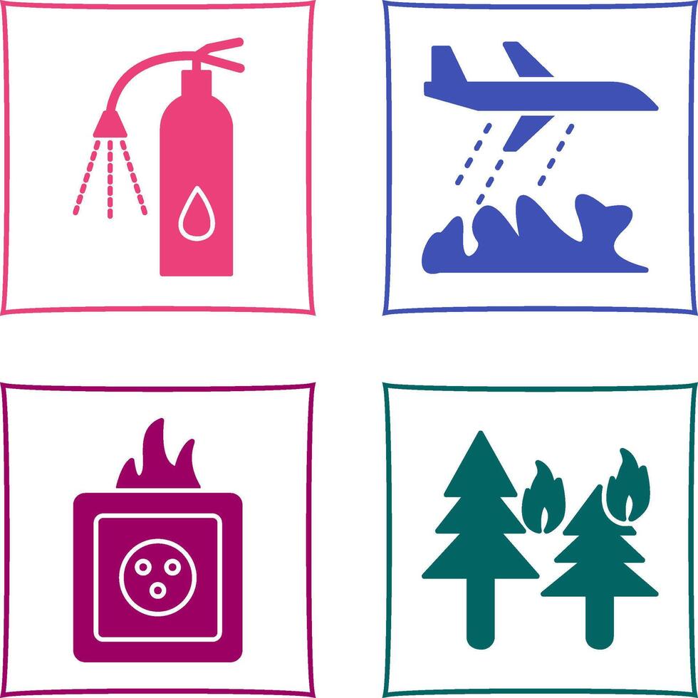 using extinguisher and firefighter plane Icon vector