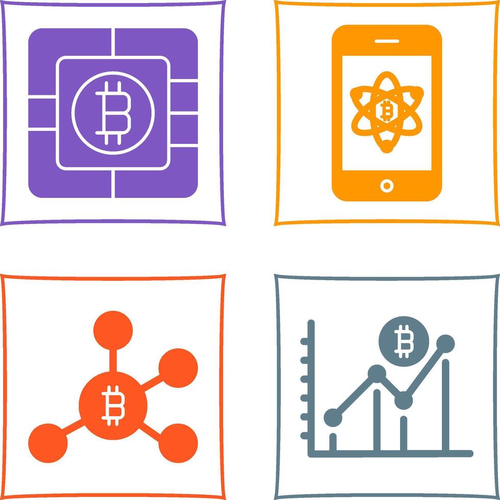 bitcoin chip y móvil icono vector