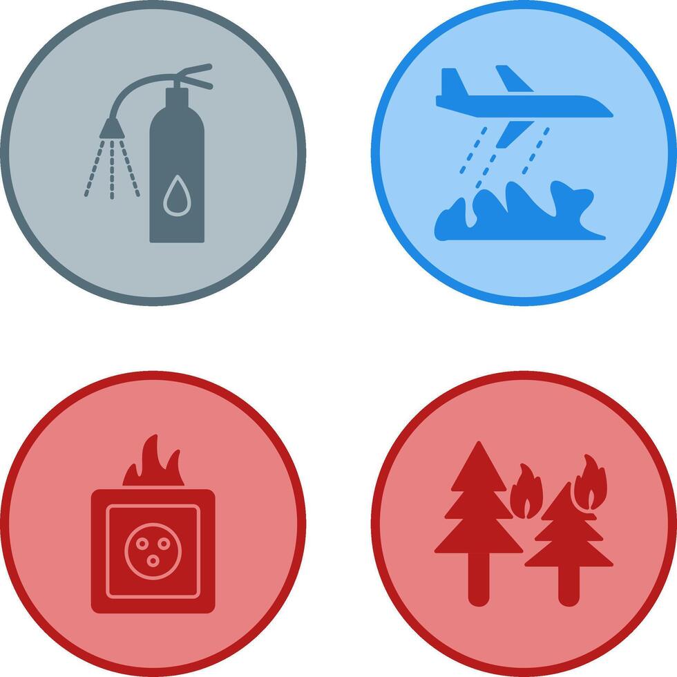 using extinguisher and firefighter plane Icon vector