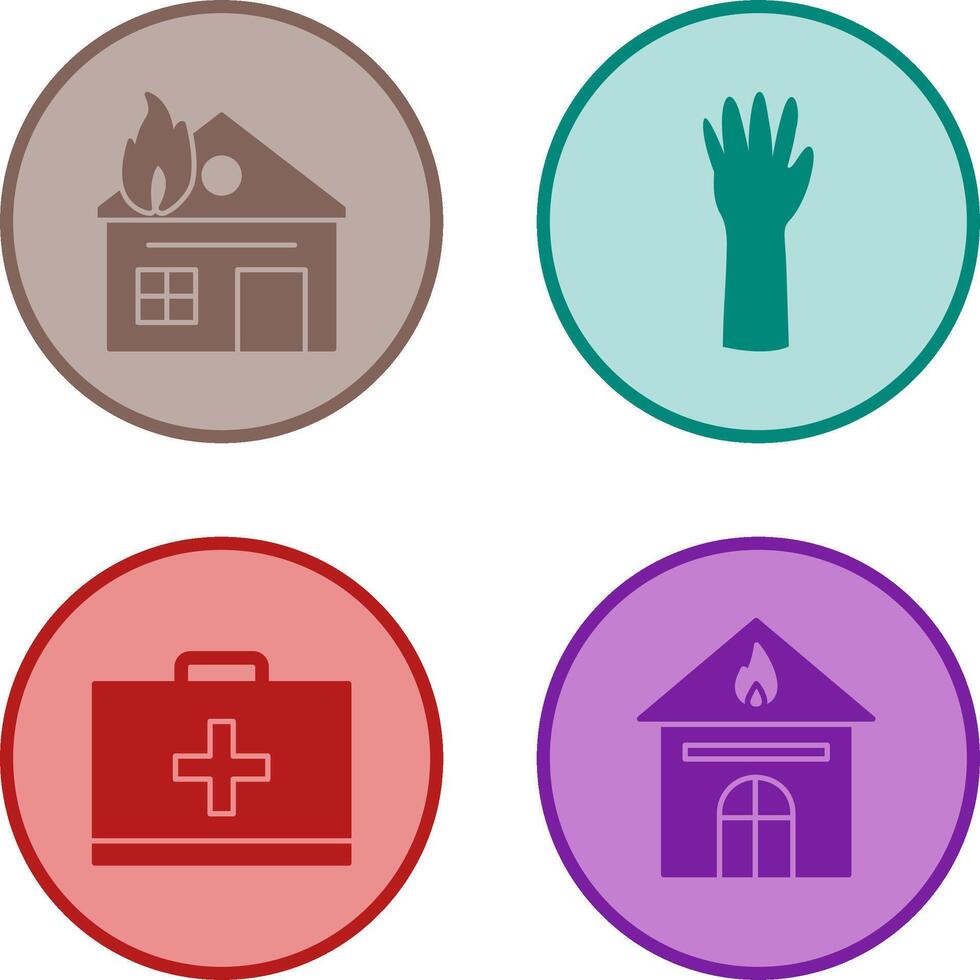 house on fire and gloves Icon vector