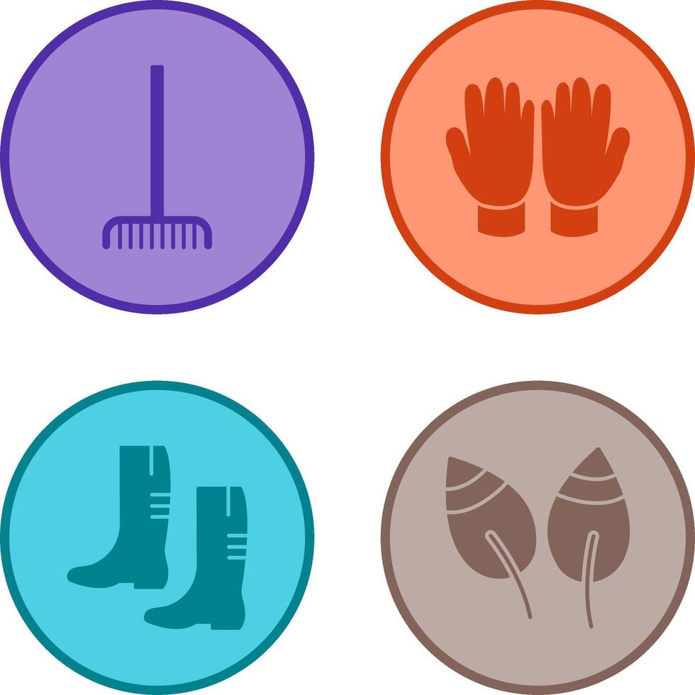 Fork picking Leaves and Gardening Gloves Icon vector