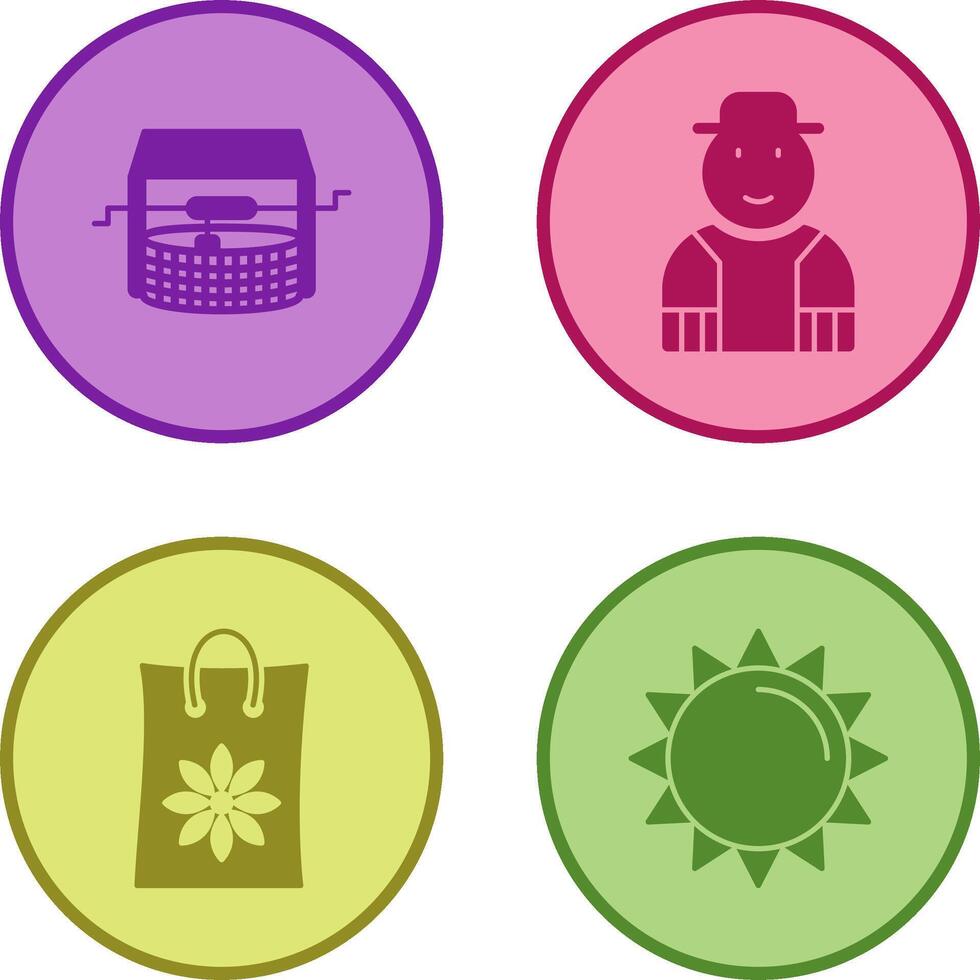 Watwer Well and Gardener Icon vector