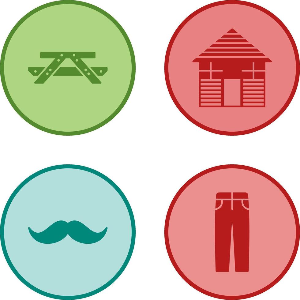 Picnic of Table and Wood Cabin Icon vector