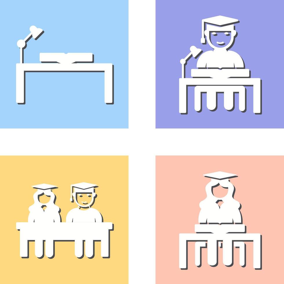 study desk and studying on desk Icon vector