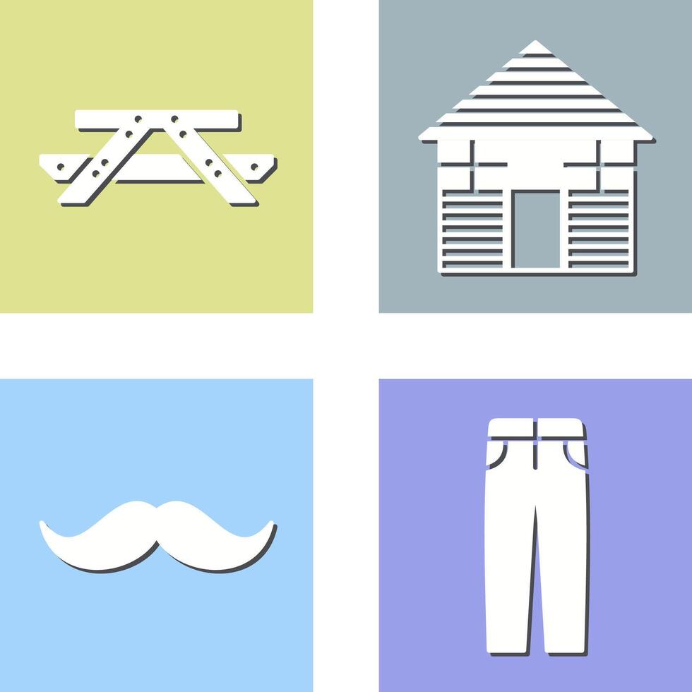 Picnic of Table and Wood Cabin Icon vector