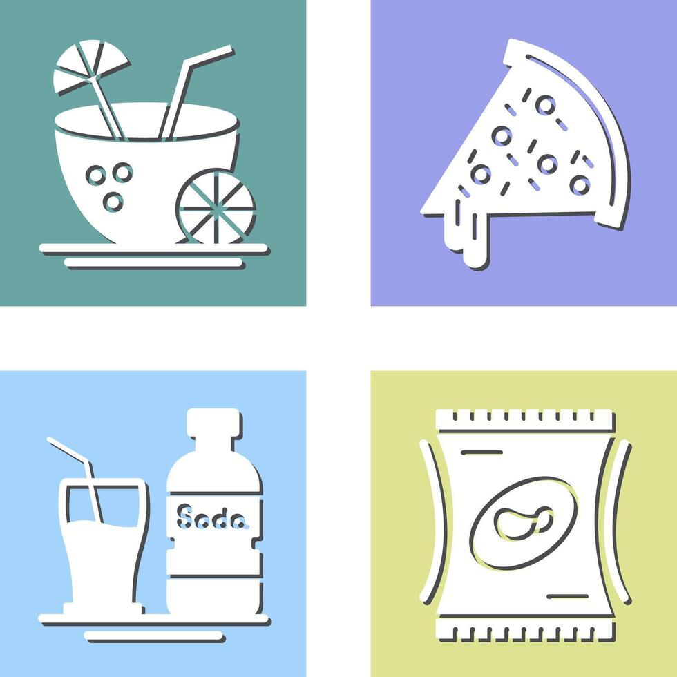 Pizza Slice and Coconut Drink Icon vector