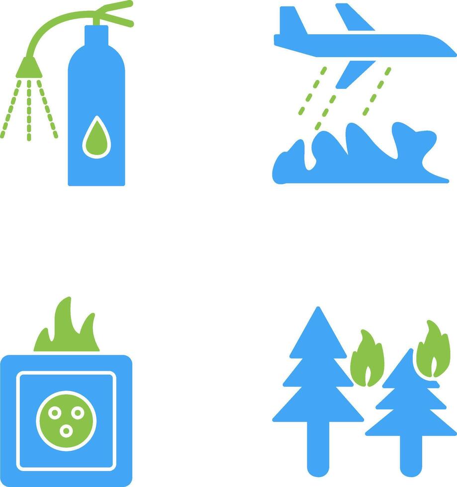 using extinguisher and firefighter plane Icon vector