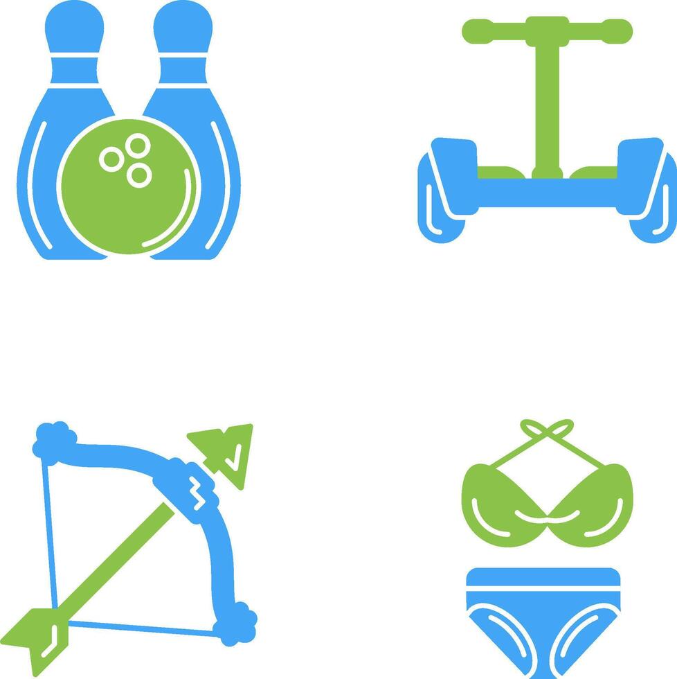 bolos y hoverboard icono vector