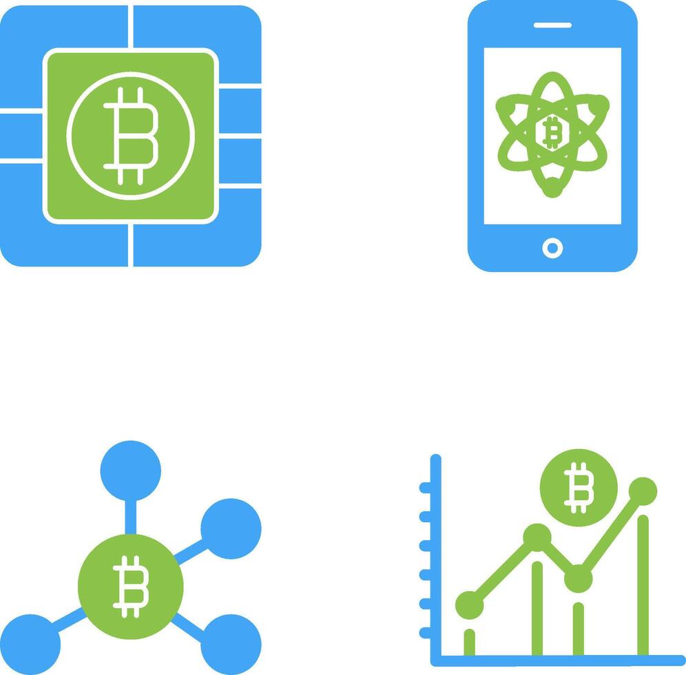 bitcoin chip y móvil icono vector